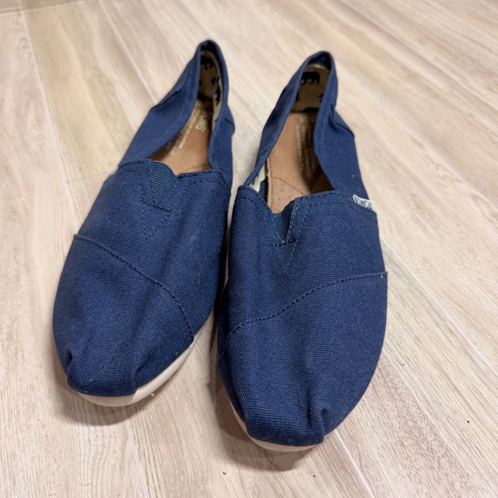 TOMS Womens Classic Alpargata Navy Blue Canvas Slip On Shoes Size 10 Flat